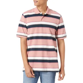 Amazon Essentials Herren-Poloshirt aus Baumwoll-Piqué, Normale Passform, Größe L, Rosa gestreift, Größe L