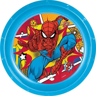 Tataway Marvel Blue Flacher Teller für Kinder aus Spiderman-Kunststoff, widerstandsfähig gegen versehentliche Stöße und wiederverwendbar