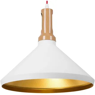 BELIANI Hängeleuchte Weiß und Gold Metall Holzoptik mit Schirm in Trichterform Industrie Look - Weiß, Gold