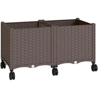 Outsunny Hochbeet Kunststoff, Pflanzbeet mit Selbstbewässerungssystem Rolle, Frühbeet , Braun , 85 L , 40x43x80 cm , Gartenzubehör, Hochbeete