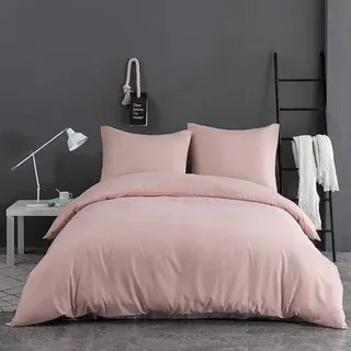 Famanu Bettwäsche Mikrofaser 1 Bettbezug 155 x 220 cm + 1 Kissenbezug 80 x 80 cm mit Reißverschluss, rosa - Rosa