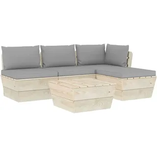 vidaXL 5-tlg. Garten-Sofagarnitur aus Paletten mit Kissen Fichtenholz - Grau