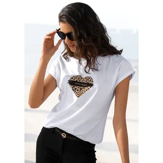 Kurzarmshirt VENICE BEACH, Damen, Gr. 44/46, weiß, Jersey, Obermaterial: 100% Baumwolle, unifarben mit Farbeinsatz, figurumspielend hüftlang, Rundhals, Aufschlag, Shirts Kurzarmshirt, mit Frontprint, T-Shirt aus Baumwolle, lockere Passform, Topseller
