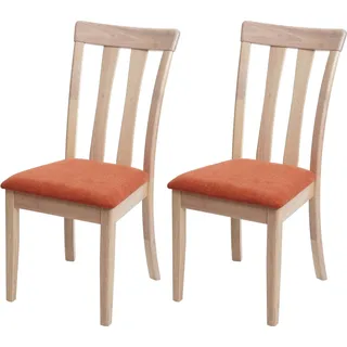 2er-Set Esszimmerstuhl HWC-G46, Küchenstuhl Stuhl, Stoff/Textil Massiv-Holz naturfarbenes Gestell, orange - Orange