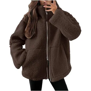 Teddy Fleecejacke Teddyjacke Damen Warme Dicke Winter Teddyfleece Jacke mit Taschen Reißverschluss Damen Wintermantel Plüschjacke Winterjacke