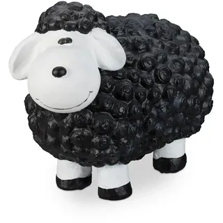 Relaxdays XXL Gartenfigur Schaf, Tierfigur, wetterfest, handbemalte Gartendeko, innen & außen, Keramik, 44 cm, schwarz