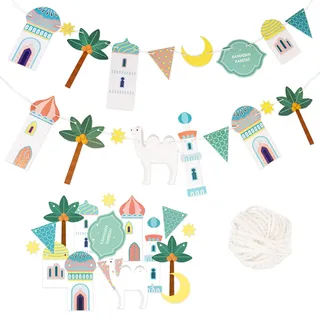 Papierdrachen 10m Girlande als Dekoration für Ramadan - Pastell - Deko zum Basteln für Jungen, Mädchen & Erwachsene - wunderschöne dekorative Gestaltung zu Ramadan - Set 3