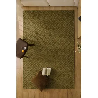 Teppich WECON HOME "Castello TWO", oliv grün, B:160cm H:7mm L:230cm, Schurwolle, Teppiche, Teppich, Schurwolle, Kurzflor mit Hoch-Tief-Effekt, Wohnzimmer, Rautenmuster