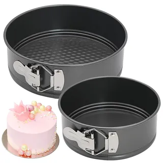 Fahibin 2 Stück 16cm/20cm Kuchenform Rund Klein Set,Runde Backform, Mini Rund Kuchenbackformen mit Antihaftbeschichtung Für Käsekuchen, Mousse-Kuchen, Chiffon-Kuchen
