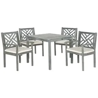 SAFAVIEH Wooden Outdoor Dining Set - Set of 5, Patio Table and Chairs, in Ash Grey and Beige