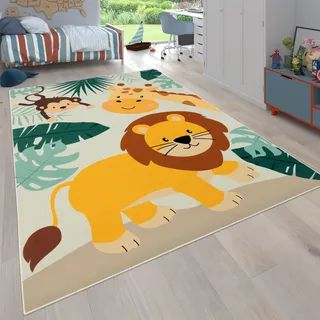 Paco Home 582«, rechteckig, 4 mm Höhe, Spielteppich, Motiv Tiere, Löwe & Giraffe, Kinderzimmer Beige