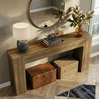 LITTLE TREE Konsolentisch 160 cm, Landhaus Sofatisch mit holzoptik, Schmaler Flurtisch in Braun für Wohnzimmer & Eingangsbereich, Stabile Ablage, Einfacher Aufbau