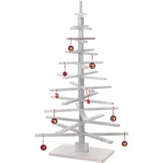 Mendler Deko-Weihnachtsbaum HWC-H77, 3D-Christbaum Weihnachtsdekoration, Shabby-Look Tannenholz verstellbar 130x82x82cm weiß