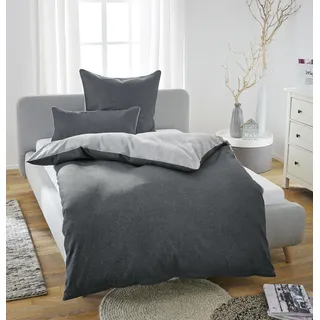 Biberna Melange Flanell-Wendebettwäsche 0840500-020, Größe 135x200 cm, titanium - Grau
