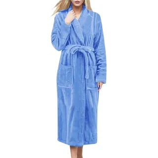 Generisch Bademantel Damen - Leicht Lang mit Kapuze Flauschig Frottee Schlafmantel Einfarbig Casual Fleece Hausmantel Bequemer Reisebademantel Kapuzenbademantel