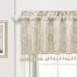 TOPLUXE Scheibengardine, Kurzstore für Schlafzimmer Esszimmer Wohnzimmer Küche, Damast Volant für Fenster 137x46 cm 1 Stück (Beige)