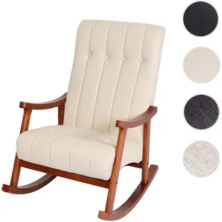Schaukelstuhl HWC-K10, Schaukelsessel Schwingstuhl Relaxsessel FSC® ~ Kunstleder creme, Gestell Waln