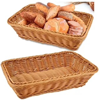 Kopinma 2 Stück Brotkorb Geflochten aus Rattan, Rechteckiger Aufbewahrungskörbe für Tisch oder Theken Display für Brot, Obst und Gemüse, Weiden Körbe für Märkte, Bäckerei (30 * 20 * 7cm)