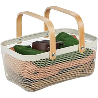Relaxdays Drahtkorb mit Henkel Aufbewahrungskorb eckig 43 x 27 x 18 cm weiß