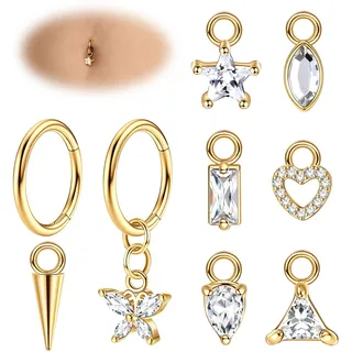 Adramata 14G Bauchnabelpiercing Chirurgenstahl Herz Schmetterling Bauchnabelpiercing Hängend Ohr Piercing Set Piercing Bauchnabel Silber Gold Bauchnabelpiercing Ring Körper Piercing Schmuck