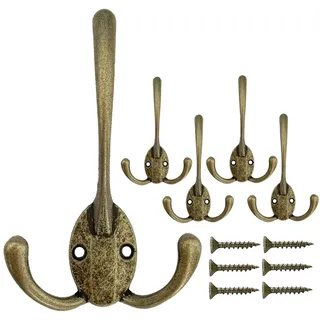 Mokife 5 Stück Antike Wandhaken mit Schrauben zum Aufhängen von Mänteln, Kleidung, Tuniken, Handtüchern, Taschen, Hüten, Mützen, Schlüsseln, Schals, Tassen, Bronze