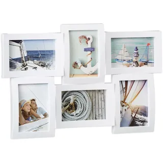 Relaxdays Bilderrahmen für mehrere Fotos, Collage für 6 Bilder, Fotorahmen in 3D-Optik, zum Hängen, 33 x 47,5 cm, weiß