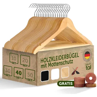 Blumtal Kleiderbügel Holz 40er Set - Holzbügel mit 360° drehbarem Metallhaken - Bügel aus robustem Holz mit Zedernholz Mottenschutz - Holzkleiderbügel mit Anti-Rutsch-Schicht & Einkerbungen - Hangers