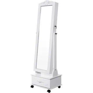 Songmics Schmuckschrank mit Rollen und LED Beleuchtung abschließbar, weiß, JBC61W