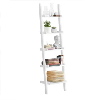 SoBuy Leiterregal Weiß , Holzwerkstoff , 56x189x33 cm , Wohnzimmer, Regale, Bücherregale