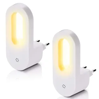 BAKAJI Paar Nachtlampen Nachtlicht 2 LED warmweiß 2700K Beleuchtung Sicherheit Haus Lampe Kinderzimmer mit Dämmerungssensor aus weißem Kunststoff Größe 6 x 3 x 10 cm