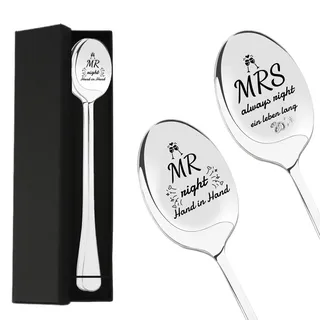 2 Stück Löffel Hochzeitsgeschenke für Brautpaar, Hochzeitsgeschenk Kaffee löffel mit Gravur Mr right & Mrs always right, Silberhochzeit Geschenk & Verlobungsgeschenk, Für Neuverheiratete Paare