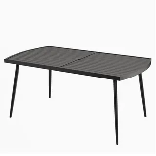 FANTASK Gartentisch Wetterfest, 160 x 90 cm, rechteckiger Balkontisch mit Schirmloch für 6 Personen, Terrassentisch, Outdoor-Esstisch für Garten, Terrasse, Balkon, Schwarz