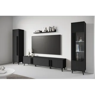 Home Affaire Wohnwand »Helsinki, Modernes Set mit verglaster Vitrine« Komplett-Set, 4 Stk. tlg., schwarz