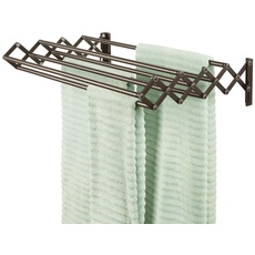 mDesign Wäscheständer aus Metall – ausziehbare Wäscheleine mit 8 Stangen für den Waschraum – platzsparender Akkordeon Trockenständer zur Wandmontage – bronzefarben