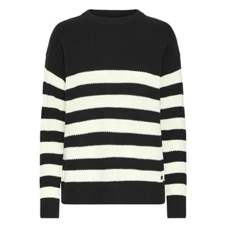 Strickfleece-Pullover OXMO "Strickpullover OXKavina", Damen, Gr. L, schwarz (true schwarz), Obermaterial: 70% Baumwolle CO recyc.. 30% Polyester Pol. recyc.., Pullover Strickfleece-Pullover