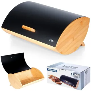 Vilde Brotkasten Brotkorb Brotbehälter aus Metall und Holz schwarz 35,5x24,5x15,5 cm