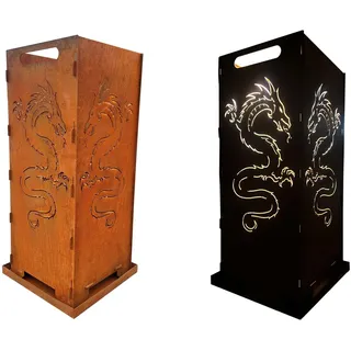 Feuerkorb Motiv Drache 100cm Edelrost Feuerdrache Feuerstelle Feuersäule Feuerschale Feuertonne Kamin Ofen Gartendeko Wetterfest Rost Metall