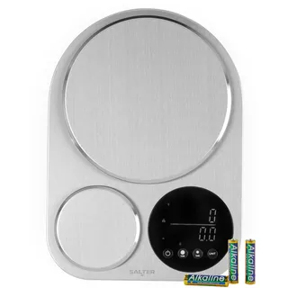 Salter Dual Platform Waage – Elektronische Backwaage, Edelstahl, Große 5kg Plattform, Kleine 500g Präzisionsplattform, Tarafunktion, Flüssigkeitsmessung, Imperial/Metric, Digitales LED-Display