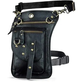Le'aokuu Herren Echtes Leder Tasche Hüfttasche Beinbeutel Kleines Haken Tasche Messenger Bag 2141 (2141 A3 Schwarz)