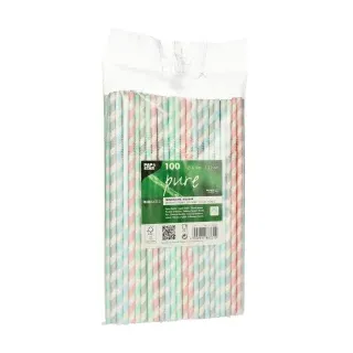 Papstar Stripes Papier Trinkhalme, flexibel, Umweltfreundliche Trinkröhrchen aus Papier, 1 Karton = 10 Packungen à 100 Stück, farbig sortiert