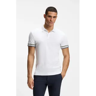 Poloshirt BOSS GREEN "Polo Zone", Herren, Gr. 3XL, weiß (weiß100), Jersey, Obermaterial: 100% Baumwolle, unifarben, slim fit hüftlang, Bündchen, Shirts Poloshirt, mit Piqué-Streifen und einem Logo am Ärmel
