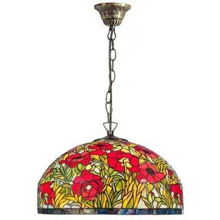 Casa Padrino Tiffany Hängeleuchte Bunt im Jugendstil, Handgefertigte Glaslampe Mehrfarbig Ø 50 x H. 95 cm