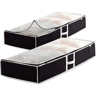 Premium Unterbett Aufbewahrungstasche (2er-Pack) Kleiderboxen mit Reißverschlüssen, Aufbewahrungsbeutel für Bettwäsche, King Size Bettdecke, Leinen, Kissen, Schuh - Vlies Unterbett Aufbewahrungsbox