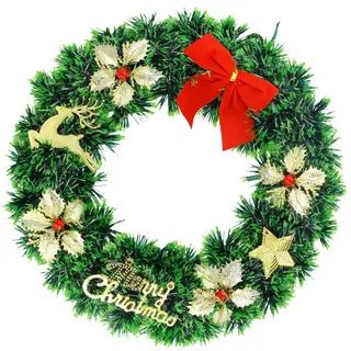 33cm Weihnachtsdeko Kranz Tür,Weihnachtskranz Rentier,Türkranz Haustür Außen Weihnachten,Weihnachtsdeko Kranz,Haustür Deko Weihnachtskranz Tür Fenster Ornament,Künstlicher Kranz Weihnachten (Grün)