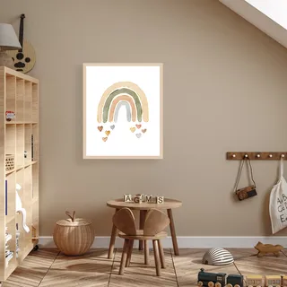 Bild mit Rahmen LÜTTENHÜTT "oder Poster, Bunter Regenbogen mit Herzen", bunt (farbe rahmen: beige, farbe bild(er): bunt), B:50cm H:70cm T:0,7cm, Holz, Plexiglas, Bilder, Bild mit Rahmen, HD Premium Druck