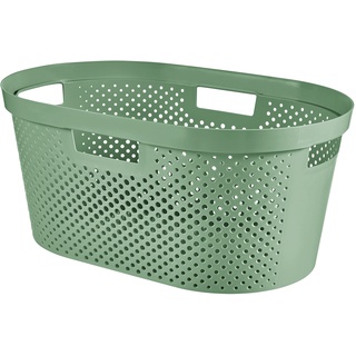 Curver Infinity Dots Wäschekorb, rechteckig, 100% recycelt, 40 l, Schiefergrün