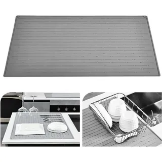 KitchenRaku Abtropfmatte 71.3 x51.3cm , Geschirr aus Silikon hitzebeständiges rutschfestes Abtropfmatte Spüle,Spülmatte Abtropfunterlage,Tischset (Hellgrau)