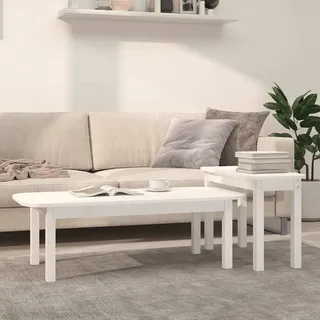 vidaXL 2 tlg. Couchtisch Set Weiß Massivholz Kiefer - Couchtisch-Set - Couchtisch-Sets - Satztisch - Beistelltisch - Weiß