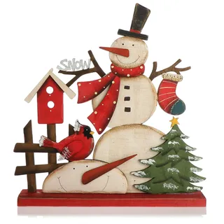 com-four® Dekorativer Aufsteller für Weihnachten - Schneemann aus Holz zum Hinstellen - Weihnachtsdekoration zum Verzieren und Verschenken (Schneemann mit Vogelhaus)