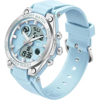 Armbanduhr Damen Digital mit Silikonarmband, 5 ATM wasserdicht, Digitaluhr Mädchen Jungen, Kinderuhr mit Stoppuhr, Wecker, Kalender, Datum, LED Licht